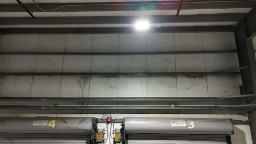Heavy cobweb buildup above the loading dock doors